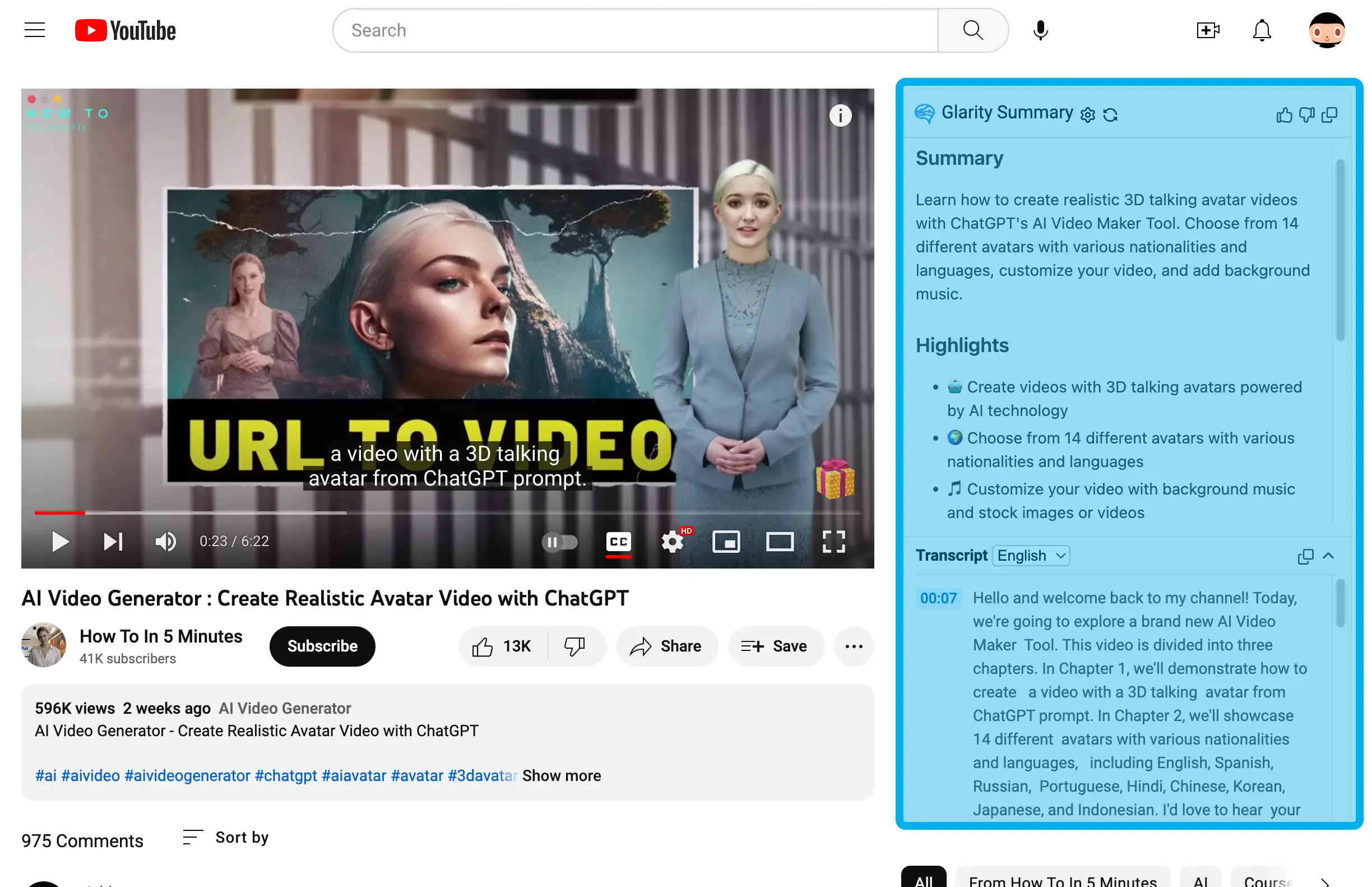 YouTube video summary